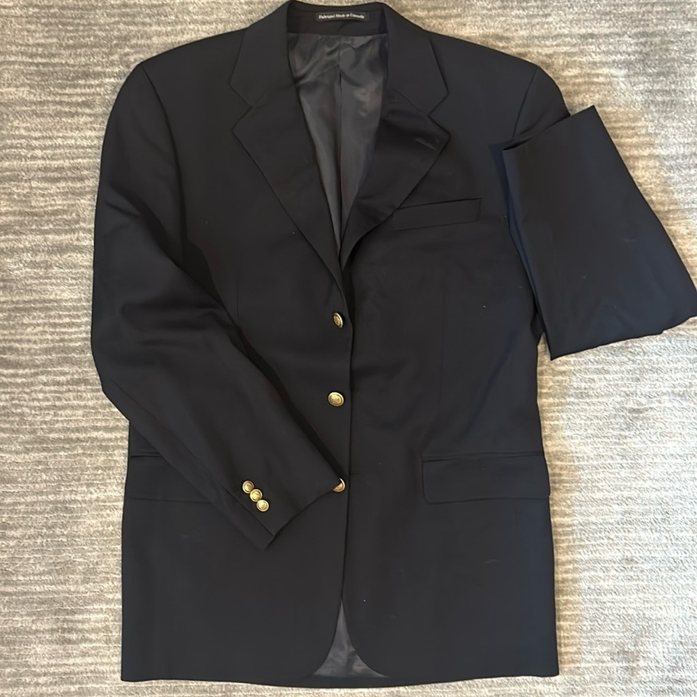 Vintage Navy blue wool blazer suiting S. Cohen fabric Canada. USA Eugene Oregon